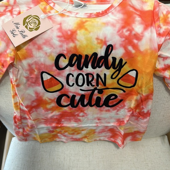 NEW Girls Sz 6 Orange 'Candy Corn Cutie' Flare-Sleeve Top Jeans Fall Halloween - Picture 5 of 10